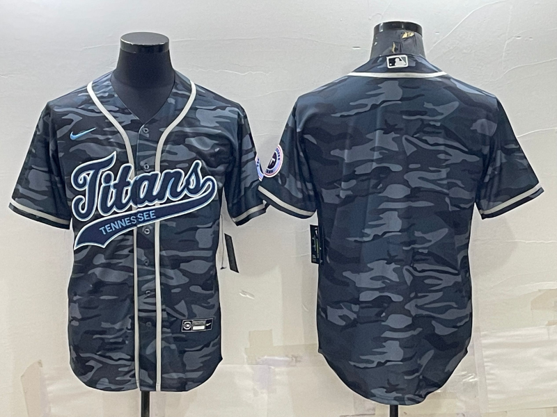 Men's Tennessee Titans Blank Grey Camo With Patch Cool Base Stitched Baseball Jersey